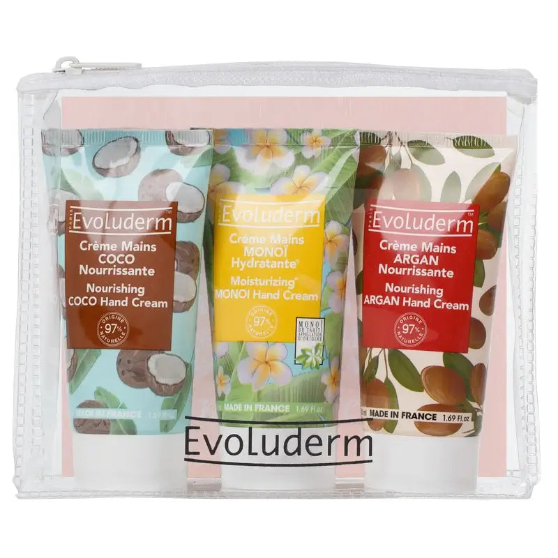 Evoluderm Σετ ταξιδιού με κρέμες χεριών X3 - (Monoi/Κακάο/Καριτέ), 50/50/50 ml