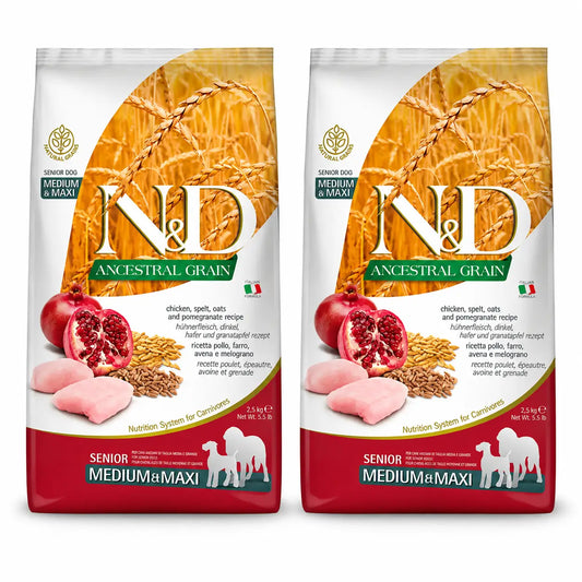 Farmina N&D Dog Ancestral Senior Medium Maxi 12Kg, Τροφή για σκύλους, Συσκευασία των 2