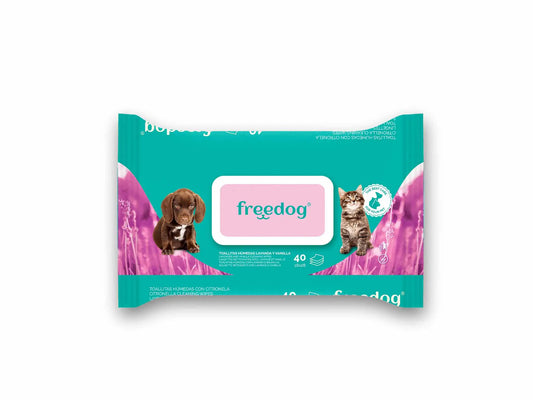 Freedog Υγρά Μαντηλάκια Καθαρισμού / Βανίλια, Μεγάλη Συσκευασία 40 τεμ. 28 x 18 εκ.