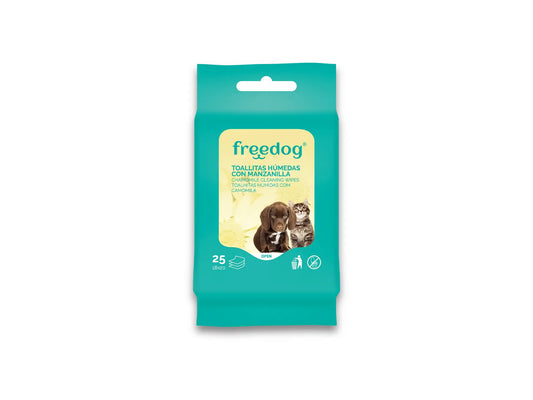 Freedog Υγρά Μαντηλάκια με χαμομήλι, συσκευασία τσέπης, 25 τεμ., 18x20 εκ.