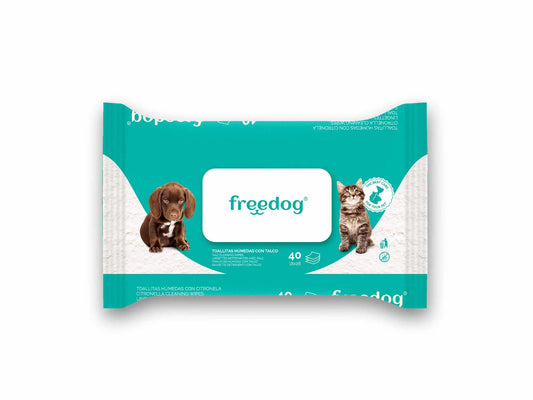 Freedog Υγρά Μαντηλάκια με Τάλκη, Μεγάλη Συσκευασία, 40 Τεμάχια, 28 x 18 εκ.