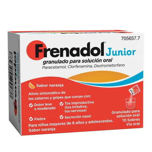 Frenadol Junior κατά της γρίπης, Ανακούφιση για παιδιά, Γεύση πορτοκαλιού, Από του στόματος, 10 φακελάκια