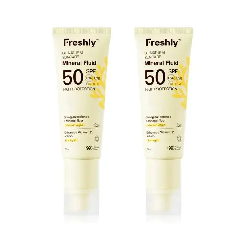 Freshly D+ Natural Suncare Mineral Fluid SPF 50, Συσκευασία 2 x 50 ml