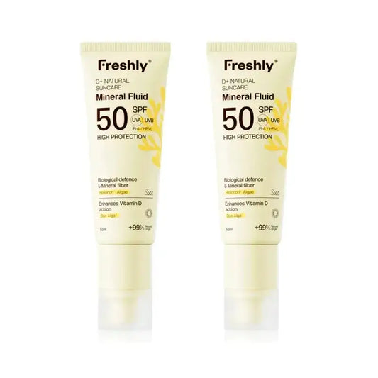 Freshly D+ Natural Suncare Mineral Fluid SPF 50, Συσκευασία 2 x 50 ml
