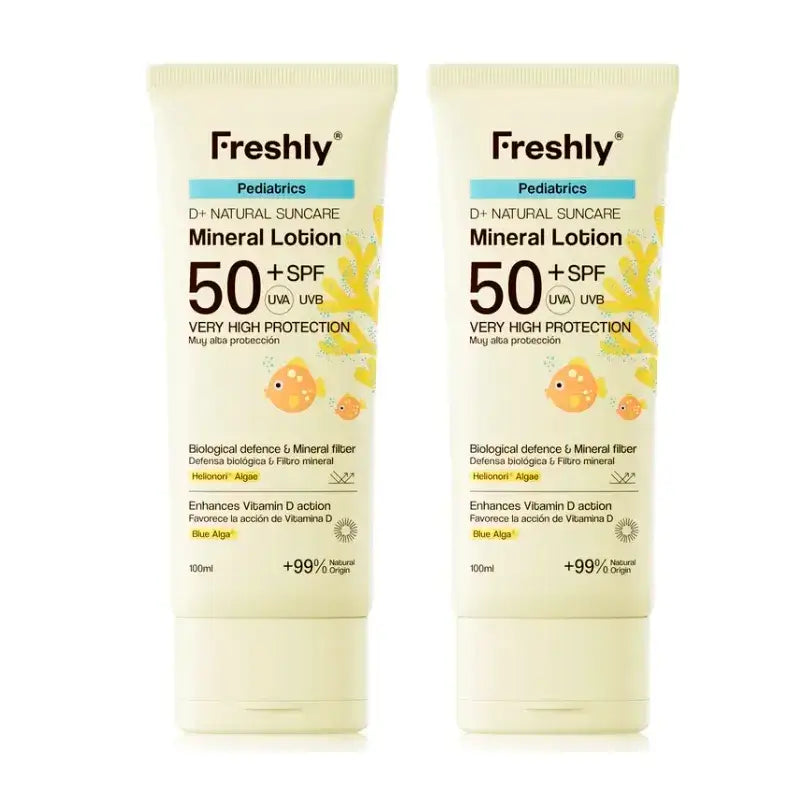 Freshly Pediatrics D+ Natural Suncare Mineral Lotion SPF50, Συσκευασία 2 x 100 ml
