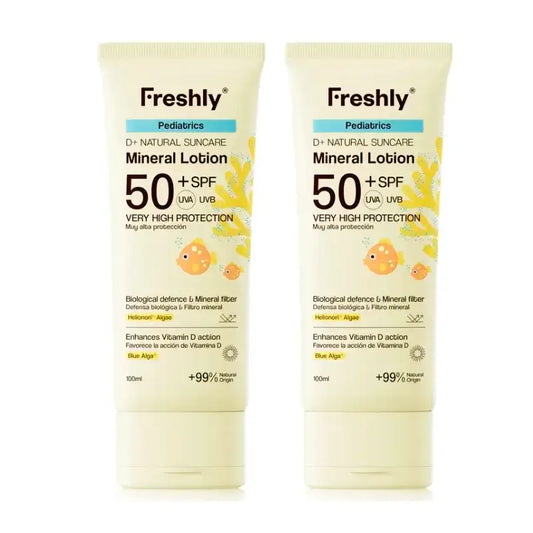 Freshly Pediatrics D+ Natural Suncare Mineral Lotion SPF50, Συσκευασία 2 x 100 ml