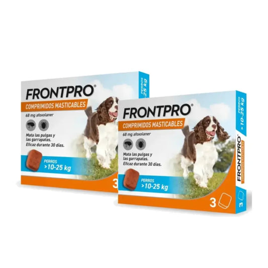 Frontpro Αντιπαρασιτικό για σκύλους 10-25 κιλά (L), Συσκευασία 2 x 3 μασώμενα δισκία