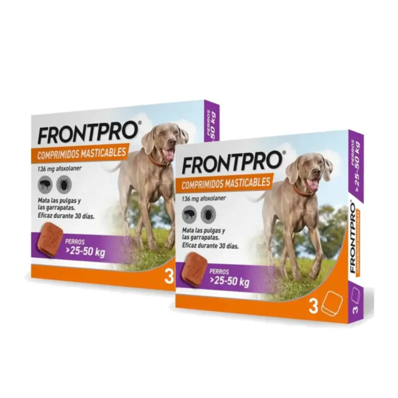 Frontpro Αντιπαρασιτικό για σκύλους 25-50 κιλών (XL), Συσκευασία 2 x 3 μασώμενα δισκία