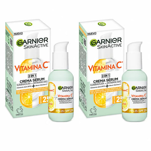 Garnier Κρέμα-Ορός με SPF 25. Υψηλή συγκέντρωση ορού με βιταμίνη C και αντηλιακή προστασία, 50 ml, συσκευασία 2 τεμαχίων
