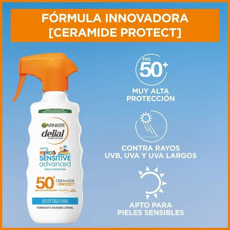 Garnier Delial Αντηλιακό για παιδιά SPF 50 για ανοιχτόχρωμες και ευαίσθητες επιδερμίδες. Παιδιατρικό, 270 ml