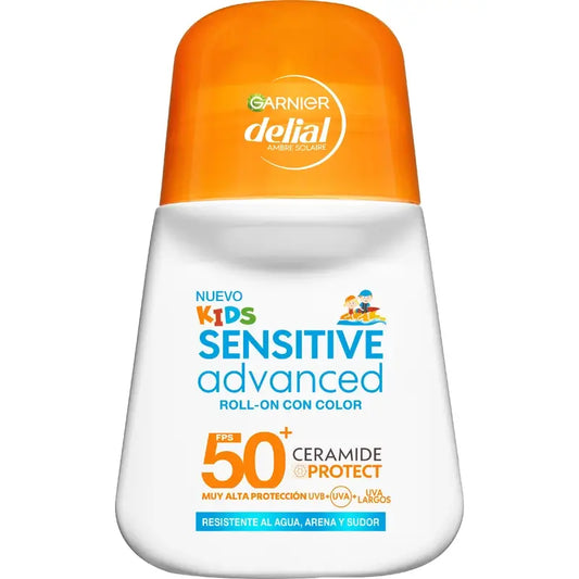 Garnier Delial Sensitive Advanced Kids Roll-On με χρώμα SPF 50+, 50 ml