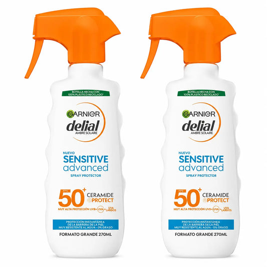 Garnier Delial Προστατευτικό Σπρέι Sensitive Advanced SPF 50+ για ανοιχτόχρωμες, ευαίσθητες και ανθεκτικές στον ήλιο επιδερμίδες, 270 ml, συσκευασία 2 τεμαχίων