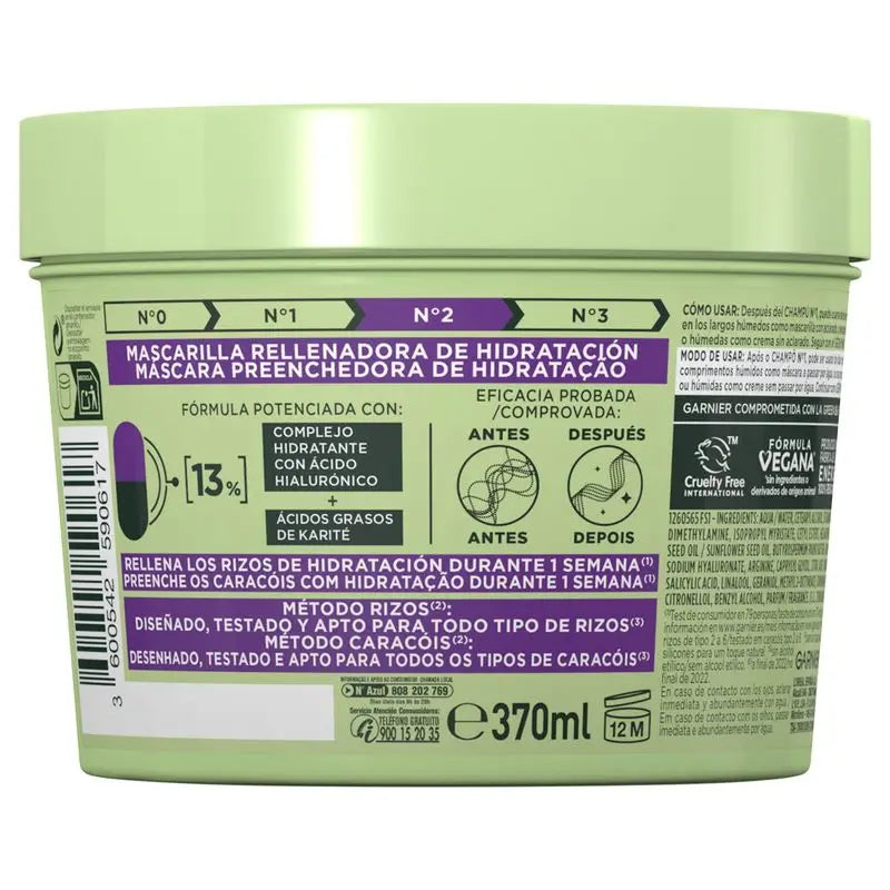 Garnier Fructis Método Rizos Μάσκα Νο 2 για ενυδατωμένα μπούκλα για 1 εβδομάδα 370 ml