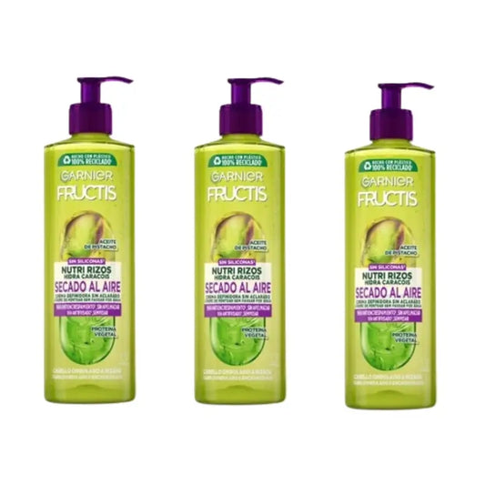 Garnier Fructis Nutri Rizos Κρέμα για στέγνωμα στον αέρα χωρίς ξέβγαλμα για σγουρά ή κυματιστά μαλλιά, 3X400 ml 