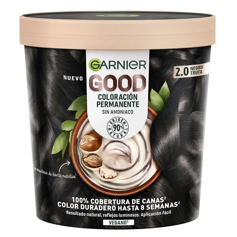 Garnier Good Μόνιμη βαφή χωρίς αμμωνία, 90% φυσικής προέλευσης, απόχρωση 2.0 Μαύρο Τρούφα.