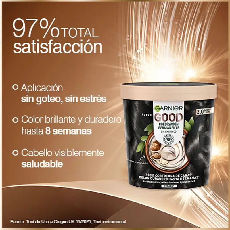 Garnier Good Μόνιμη βαφή χωρίς αμμωνία, 90% φυσικής προέλευσης, απόχρωση 2.0 Μαύρο Τρούφα.