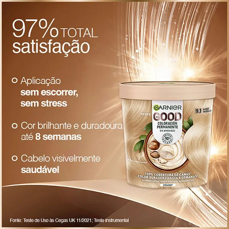 Garnier Good Μόνιμη βαφή χωρίς αμμωνία, 90% φυσικής προέλευσης, απόχρωση 9.1 Ξανθό βανίλια.