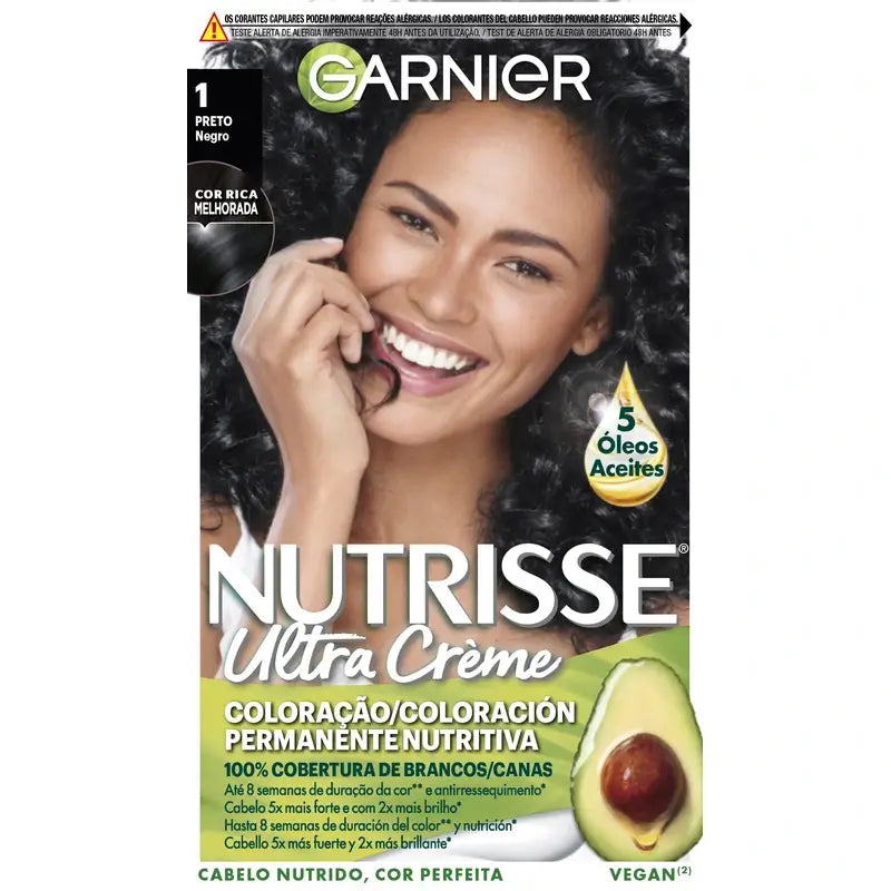 Garnier Nutrisse Θρεπτική Μόνιμη Βαφή Μαλλιών Απόχρωση 1 Μαύρο, 160 ml