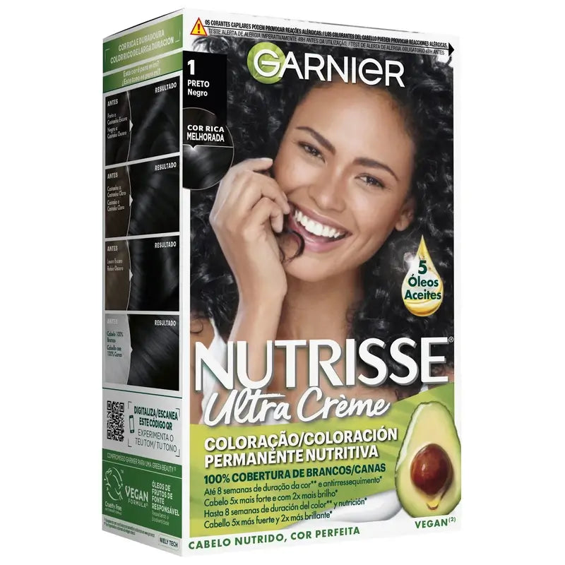 Garnier Nutrisse Θρεπτική Μόνιμη Βαφή Μαλλιών Απόχρωση 1 Μαύρο, 160 ml
