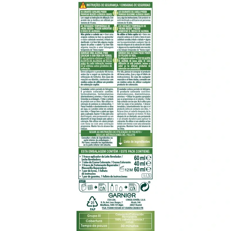 Garnier Nutrisse Θρεπτική Μόνιμη Βαφή Μαλλιών Απόχρωση 1 Μαύρο, 160 ml