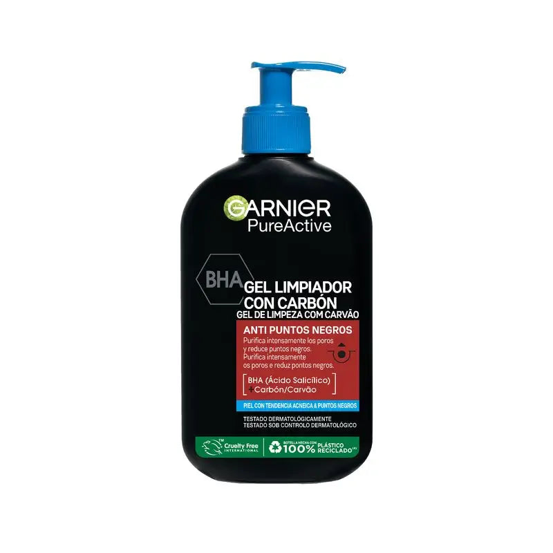 Garnier Pure Active Gel καθαρισμού κατά των μαύρων στιγμάτων με άνθρακα και σαλικυλικό οξύ: Καθαρίζει τους πόρους και μειώνει τα μαύρα στίγματα
