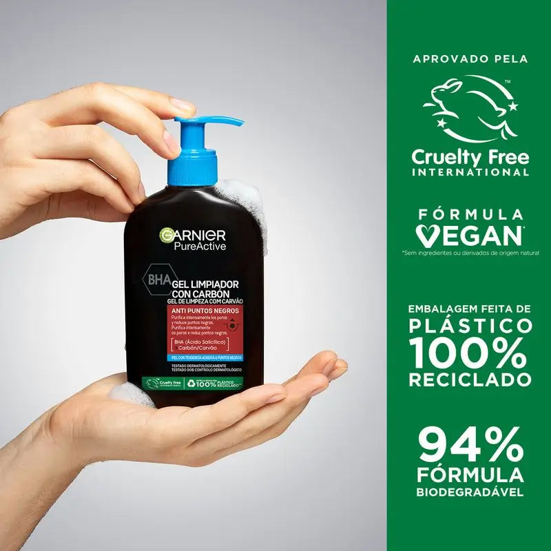 Garnier Pure Active Gel καθαρισμού κατά των μαύρων στιγμάτων με άνθρακα και σαλικυλικό οξύ: Καθαρίζει τους πόρους και μειώνει τα μαύρα στίγματα