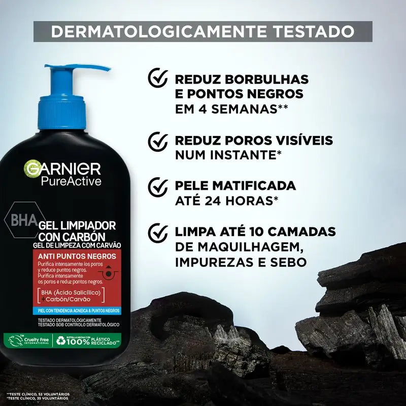 Garnier Pure Active Gel καθαρισμού κατά των μαύρων στιγμάτων με άνθρακα και σαλικυλικό οξύ: Καθαρίζει τους πόρους και μειώνει τα μαύρα στίγματα
