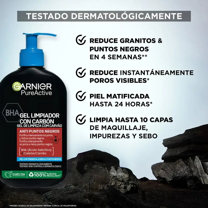 Garnier Pure Active Gel καθαρισμού κατά των μαύρων στιγμάτων με άνθρακα και σαλικυλικό οξύ: Καθαρίζει τους πόρους και μειώνει τα μαύρα στίγματα
