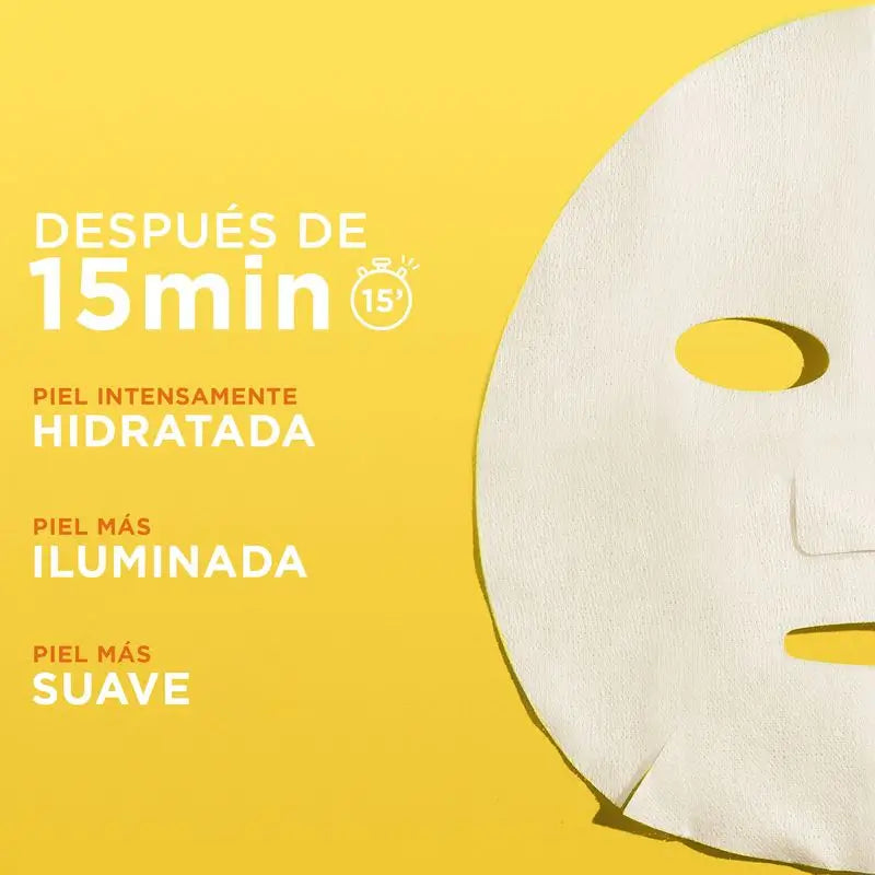 Garnier Tissue Mask για το πρόσωπο με βιταμίνη C και υαλουρονικό οξύ. Εντατικά ενυδατωμένο δέρμα, ορατά πιο λαμπερό και λείο
