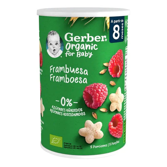 Gerber Puff Snack Organic με δημητριακά και σμέουρα, 35 γρ.