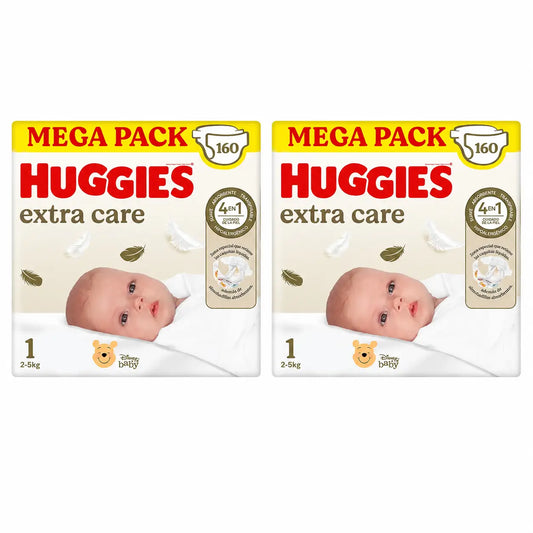 Huggies Extra Care Μέγεθος 1 (2-5 Kg) Πάνες για μωρά Disney, 160 τεμάχια, συσκευασία των 2