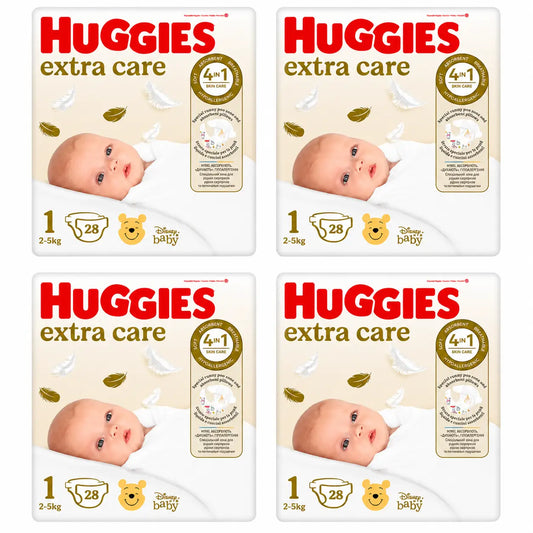 Huggies Extra Care Μέγεθος 1 (2-5 Kg) Πάνες για μωρά Disney, 28 τεμάχια, συσκευασία των 4