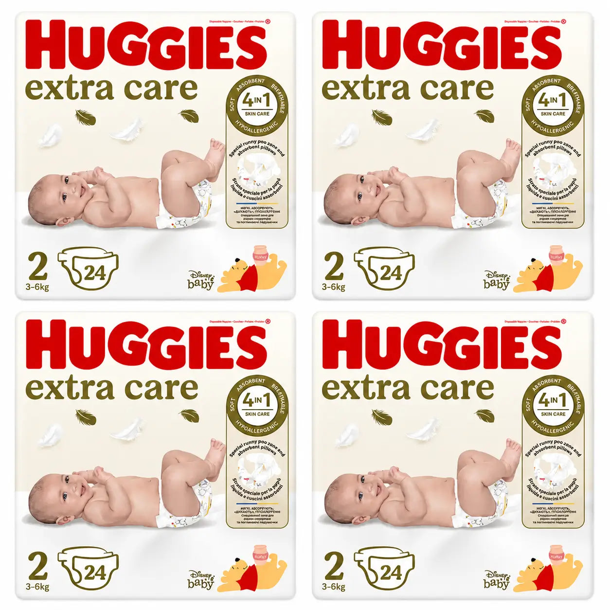 Huggies Extra Care Μέγεθος 2 (3-6 κιλά) Πάνες για μωρά Disney, 24 τεμάχια, συσκευασία των 4