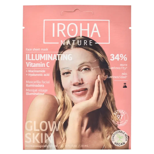 Iroha Nature Μάσκα προσώπου σε μορφή χαρτομάντιλου για λάμψη - Βιταμίνη C, 20 ml