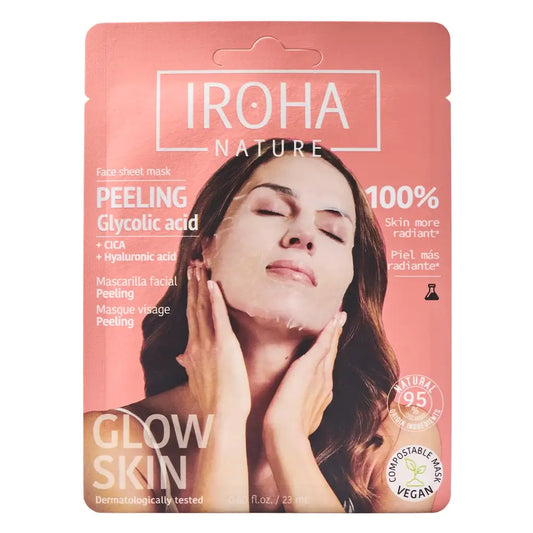 Iroha Nature Μάσκα προσώπου σε μορφή χαρτομάντιλου με απολεπιστική δράση - Γλυκολικό οξύ, 23 ml
