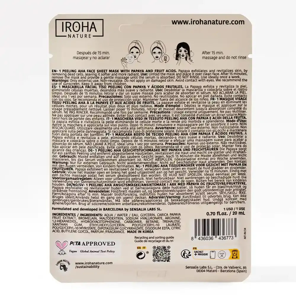 Iroha Nature Natural Extracts Μάσκα προσώπου με AHA, 20 ml 