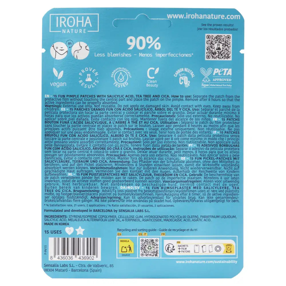 Iroha Nature Επιθέματα για λιπαρό δέρμα με σπυράκια, 15 τεμ.