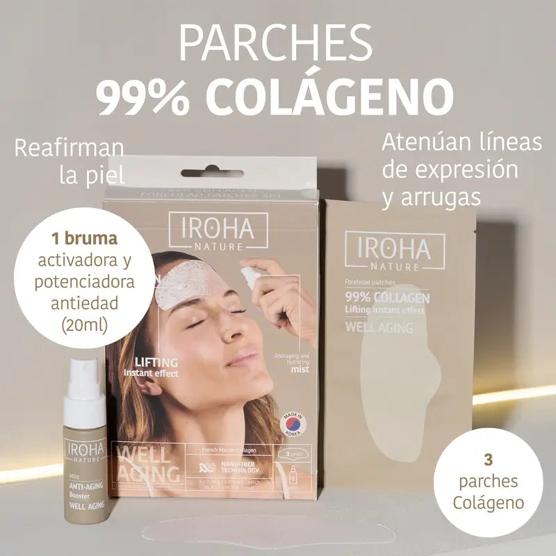 Iroha Nature Επιδέσμους για το πρόσωπο με 99% κολλαγόνο (3 τεμ. + 1 σπρέι), 3 ζεύγη
