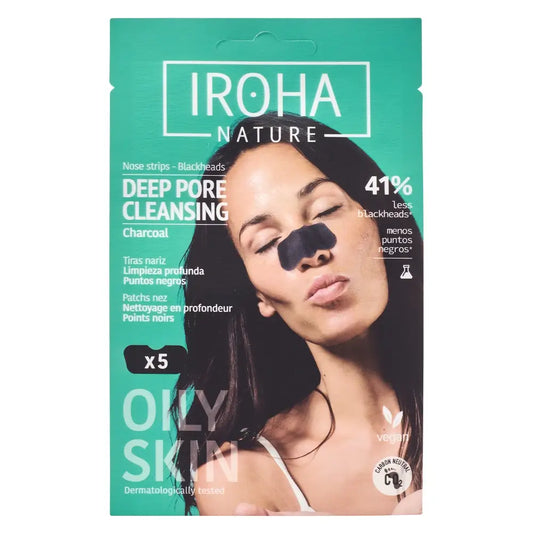 Iroha Nature Ταινίες για τη μύτη, βαθύς καθαρισμός, μαύρα στίγματα - Άνθρακας, 5 τεμ.