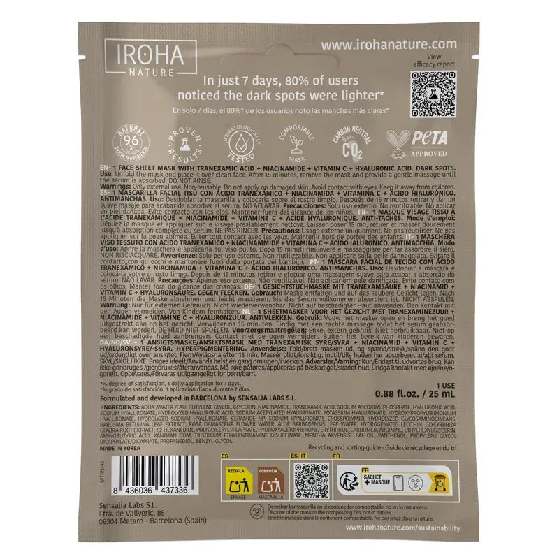 Iroha Nature Well Aging Μάσκα κατά των κηλίδων με τρανεξαμικό οξύ, 25 ml