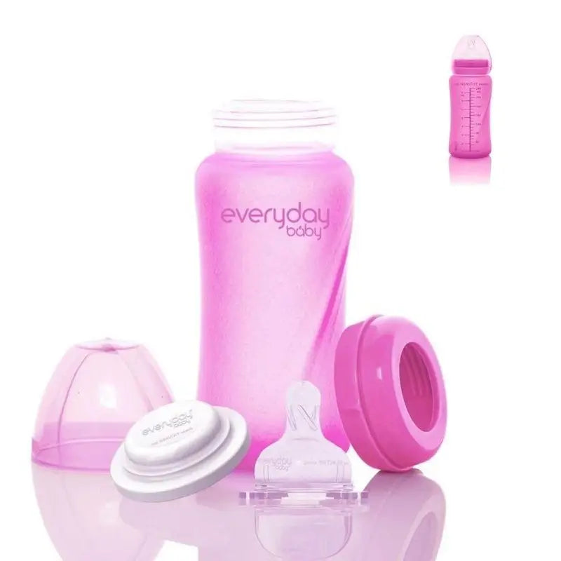 Joykids Γυάλινο μπιμπερό 240 ml, φούξια, θερμός Everyday Baby 