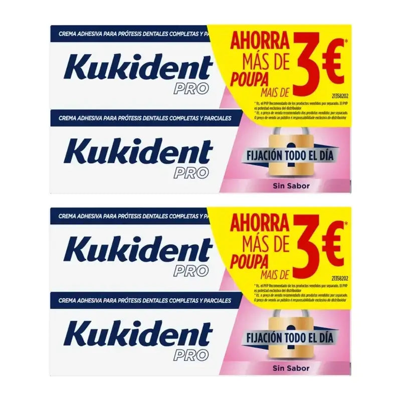 Kukident Pro – Στερέωση που διαρκεί όλη την ημέρα, χωρίς γεύση, Οικονομική συσκευασία, 4X47 γρ.