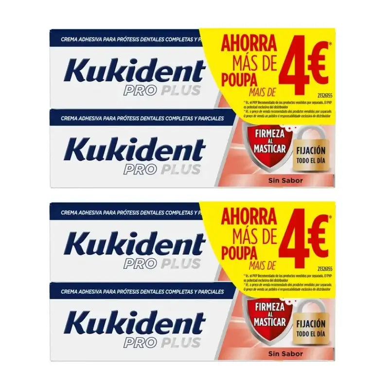 Kukident Pro Plus Σταθερή Στήριξη Κατά τη Μάσηση, Οικονομική Συσκευασία, 4X40 γρ.