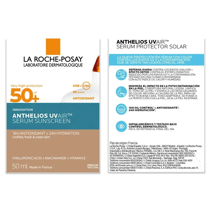 La Roche Posay Anthelios Uvair Sun Serum SPF50+ με χρώμα, μέτρια κάλυψη, 50 ml