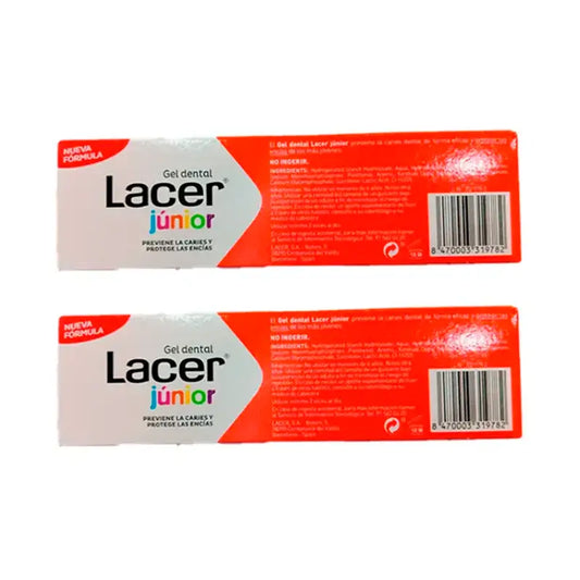 Lacer Junior Οδοντικό Τζελ Φράουλα, Συσκευασία 2 x 75 ml