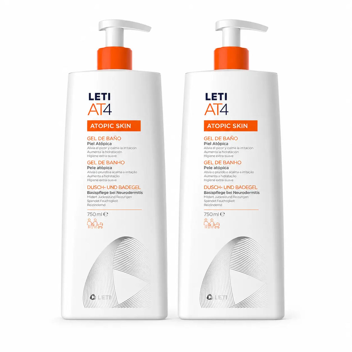 Leti AT4 Αφρόλουτρο για λιπαρό δέρμα 750 ml, συσκευασία 2 τεμαχίων