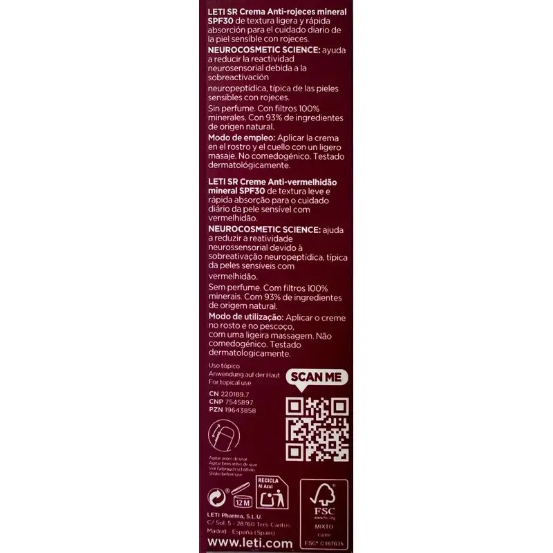 Leti Sr Αντικουκκιδική Κρέμα με Ορυκτά SPF30, 40 ml
