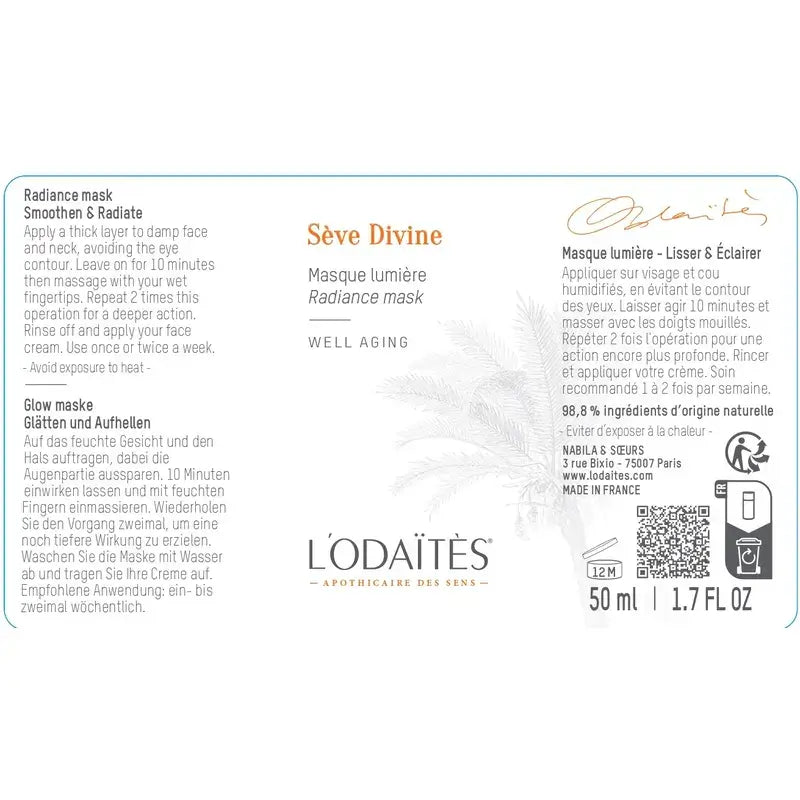 L'Odaïtès Facial Sève Divine - Μάσκα για λάμψη, 50 ml