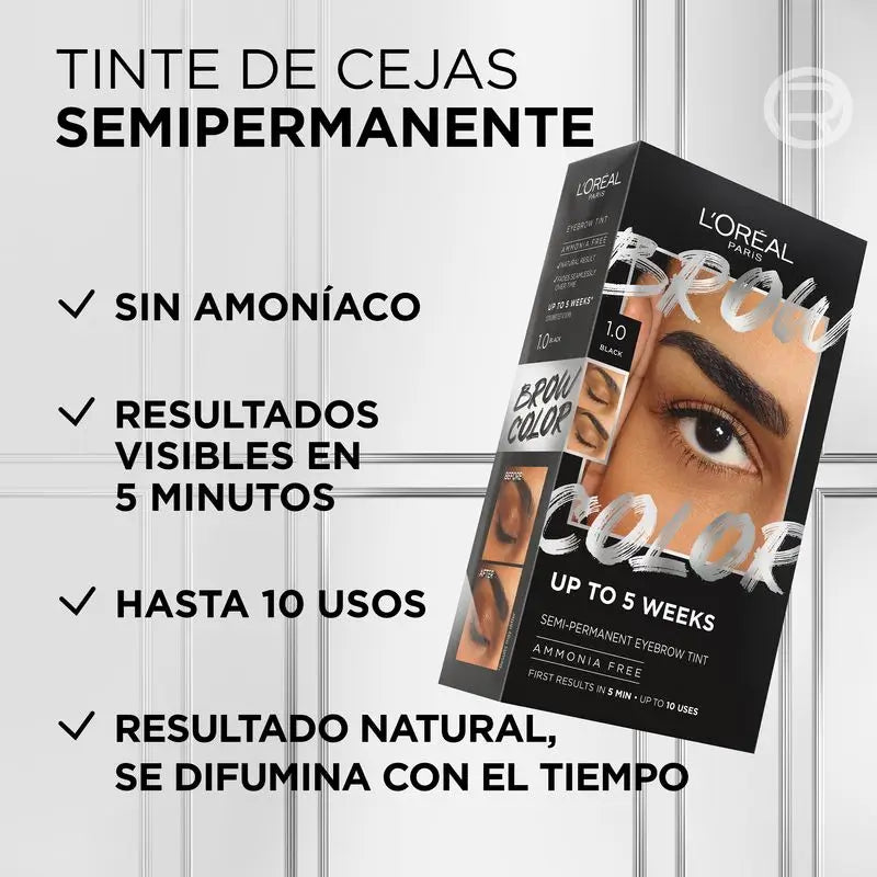 L'Oréal Paris Brow Color Ημιμόνιμη βαφή φρυδιών 1.0 Μαύρο