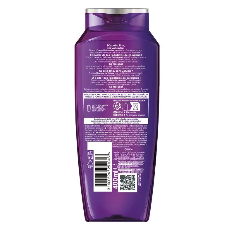 L'Oréal Paris Elvive, Σαμπουάν για όγκο με πεπτίδια κολλαγόνου, 400 ml